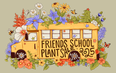 Drawing of a school bus surrounded by flowers